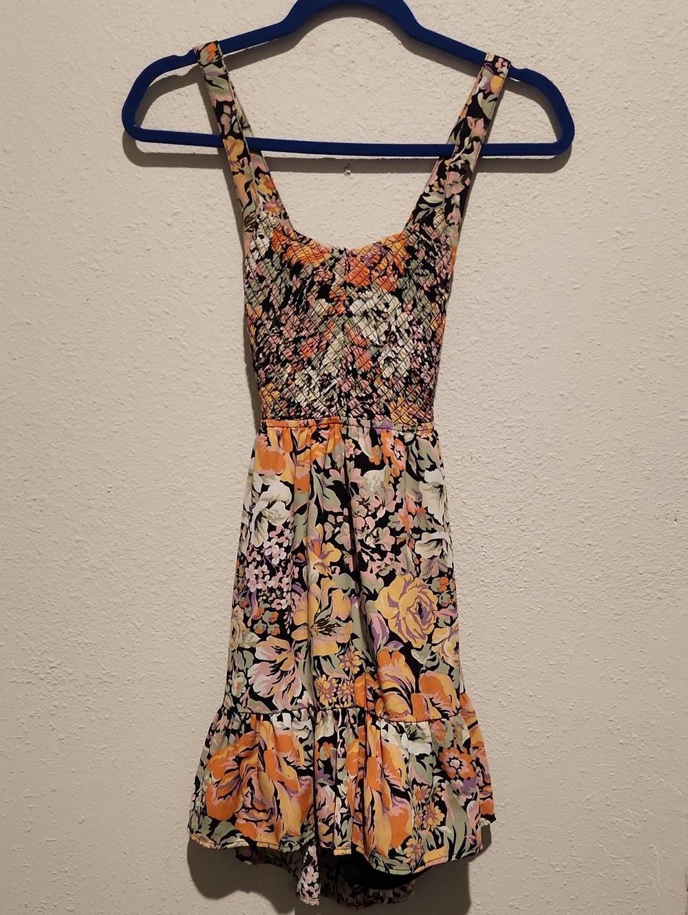 Lulus Floral Mini Dress | Smocked Bodice | Open Back | Tie Detail | Size XS